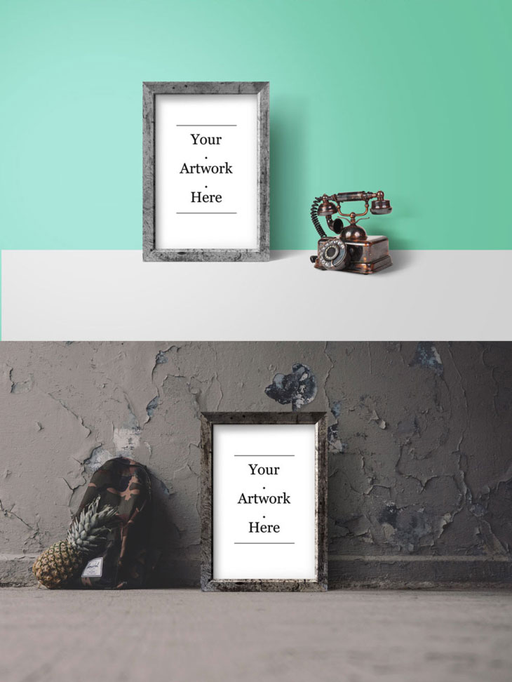 5 Free Rustic Wood Frame PSD Mockups Pixlov