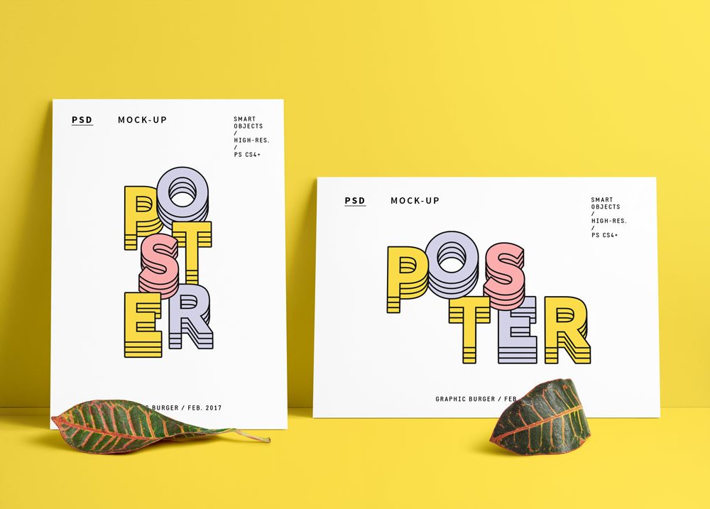 Portrait and Landscape Poster PSD MockUp | Pixlov